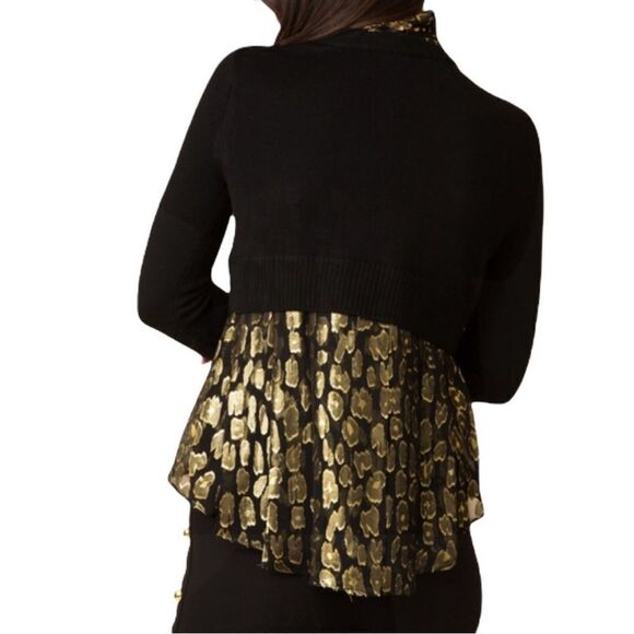 NWT Veronica Beard Black Gold Merino Wool Silk Concord Mixed Media Sweater - Picture 2 of 7